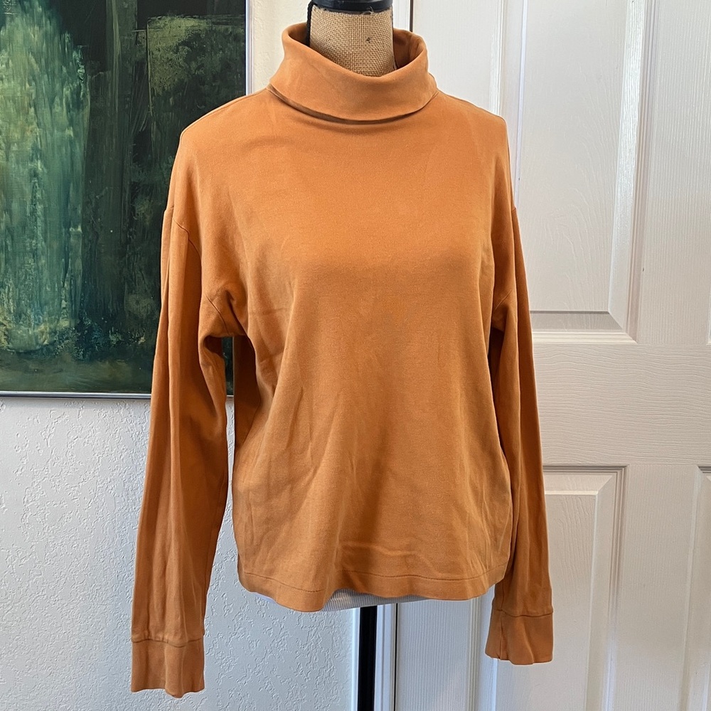 Vintage Eddie Bauer mustard tan yellow- orange cotton long sleeved turtleneck L